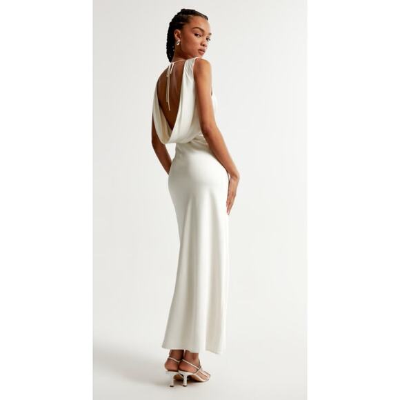 NEW Abercrombie & Fitch Maxi Dress Size Medium Petite White Plunge Cowl Back - Picture 2 of 16